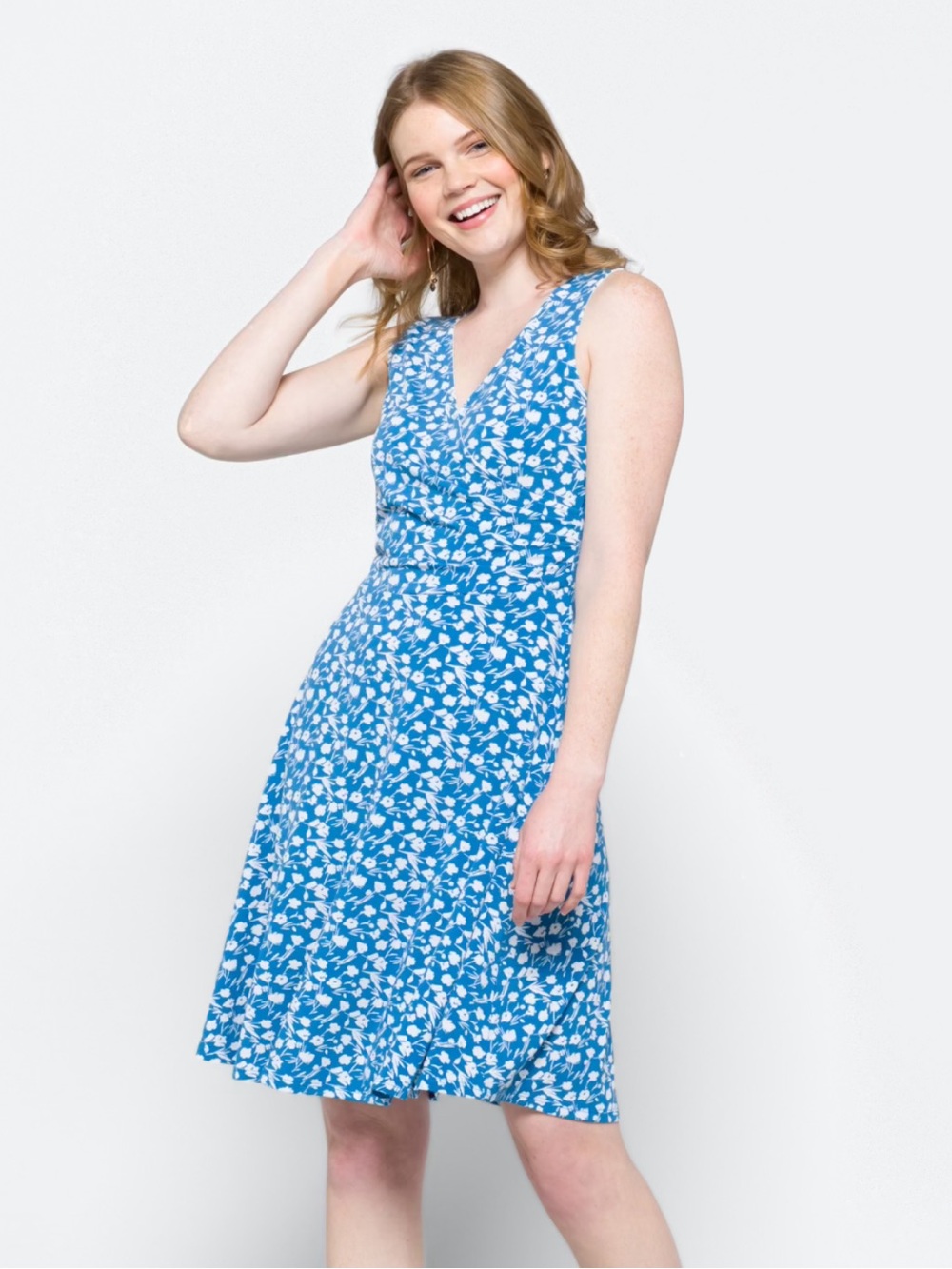 Kaileigh Blue Floral V-Neck Midi Dress - Picture 1 of 5